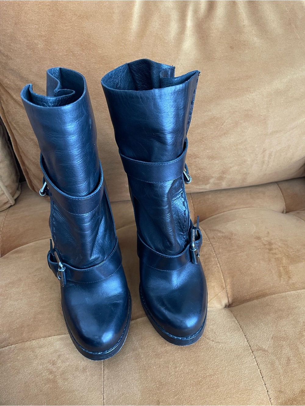 Jean-Michel Cazabat Leather Buckle Platform Boots EU 37 US 7 - Picture 2 of 5